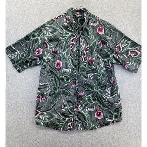 Hawaii Blues Vintage Button Down Aloha shirt black Marled Floral Large USA